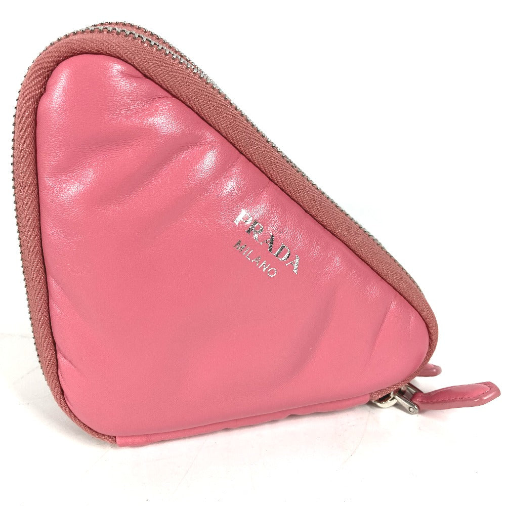 PRADA チェーン ダブルトライアングル 三角ロゴ プレート 斜め掛け 3WAY ポシェット ポーチ ショルダーバッグ レザー レディース ピンク
