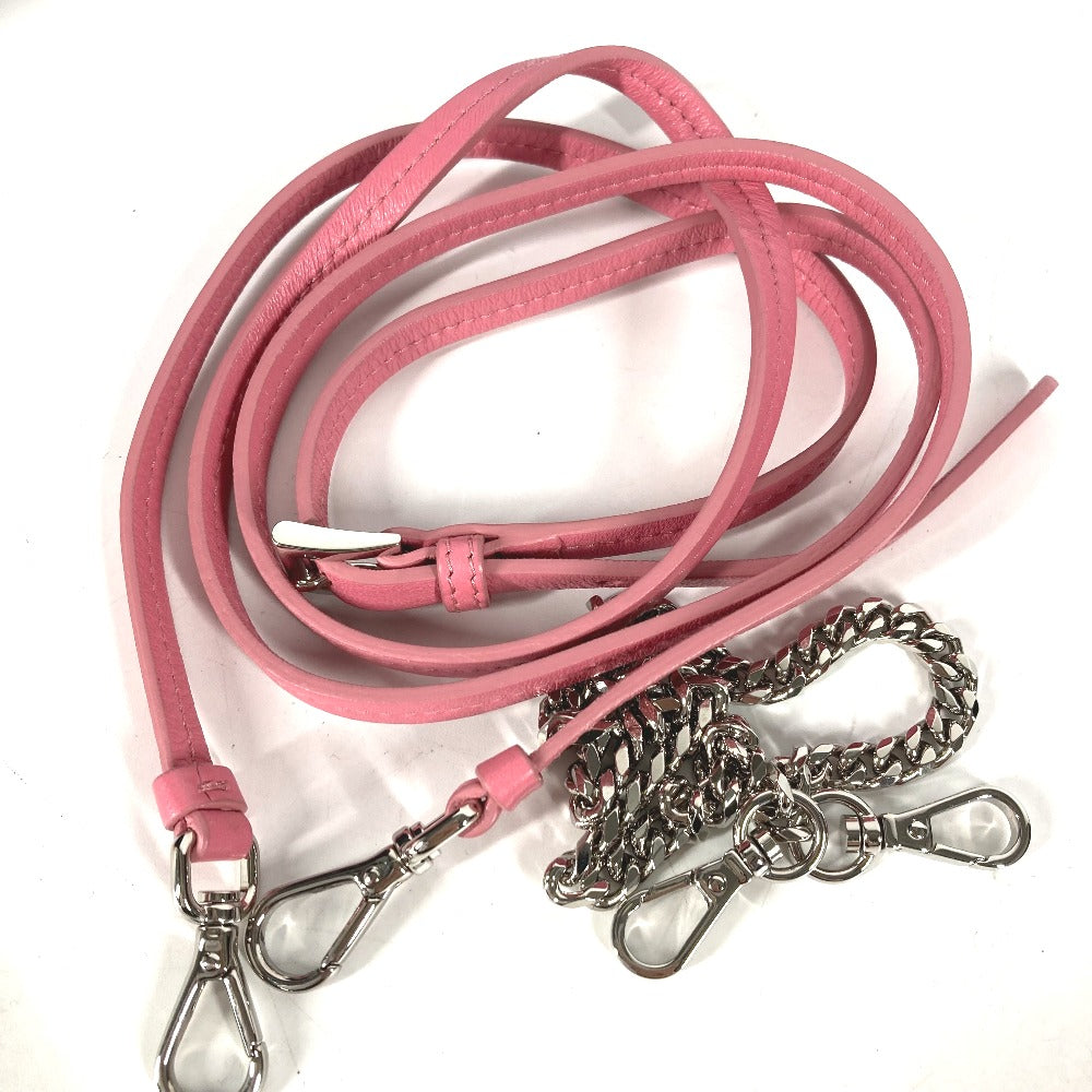 PRADA チェーン ダブルトライアングル 三角ロゴ プレート 斜め掛け 3WAY ポシェット ポーチ ショルダーバッグ レザー レディース ピンク