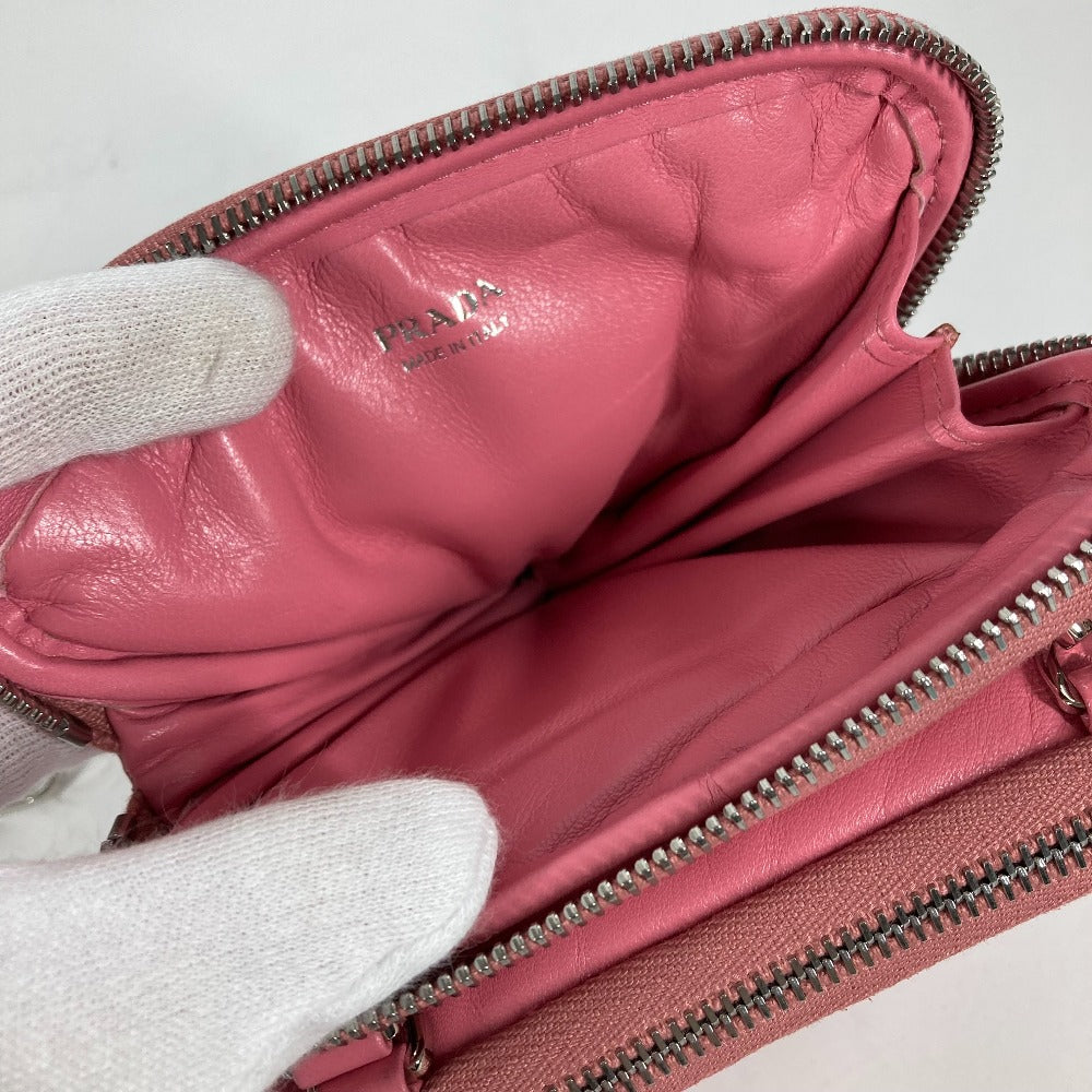 PRADA チェーン ダブルトライアングル 三角ロゴ プレート 斜め掛け 3WAY ポシェット ポーチ ショルダーバッグ レザー レディース ピンク