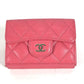 CHANEL キルティング CC ココマーク マトラッセ コンパクトウォレット 3つ折り財布 キャビアスキン レディース ピンク