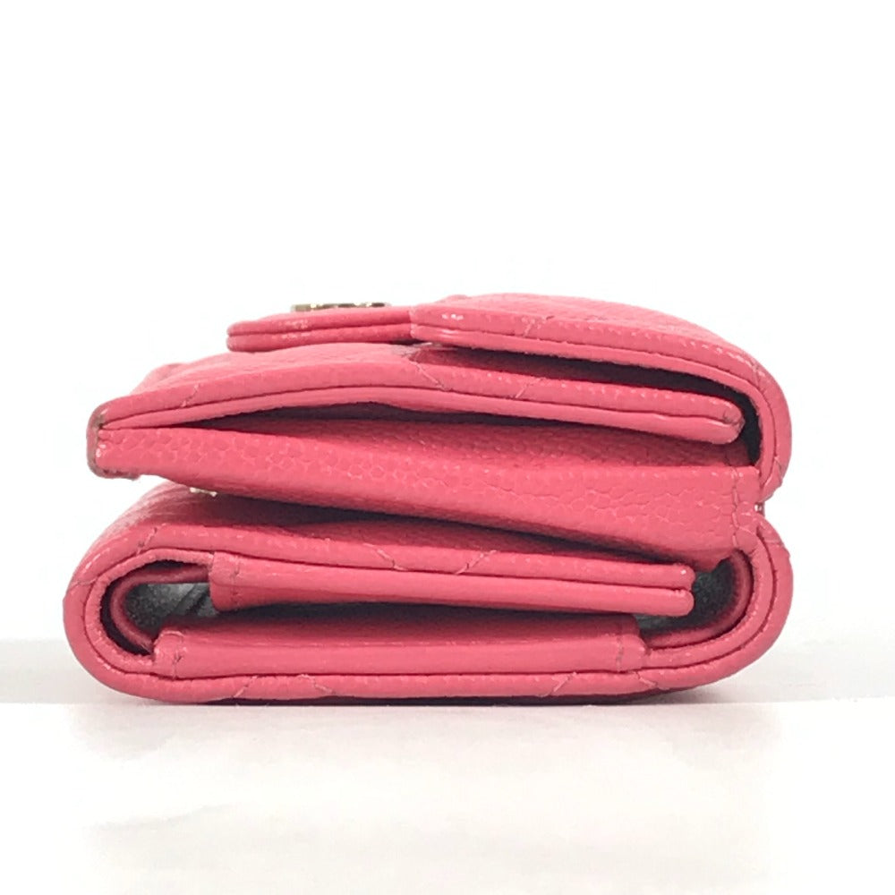 CHANEL キルティング CC ココマーク マトラッセ コンパクトウォレット 3つ折り財布 キャビアスキン レディース ピンク