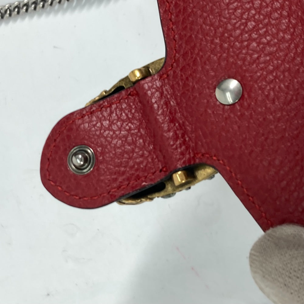 GUCCI 476432 2WAY バッグ ポーチ クラッチバッグ ディオニュソス ラインストーン チェーン 斜め掛け ショルダーバッグ レザー レディース レッド