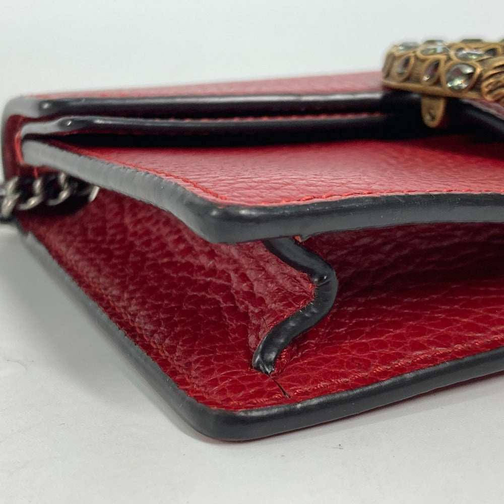 GUCCI 476432 2WAY バッグ ポーチ クラッチバッグ ディオニュソス ラインストーン チェーン 斜め掛け ショルダーバッグ レザー レディース レッド
