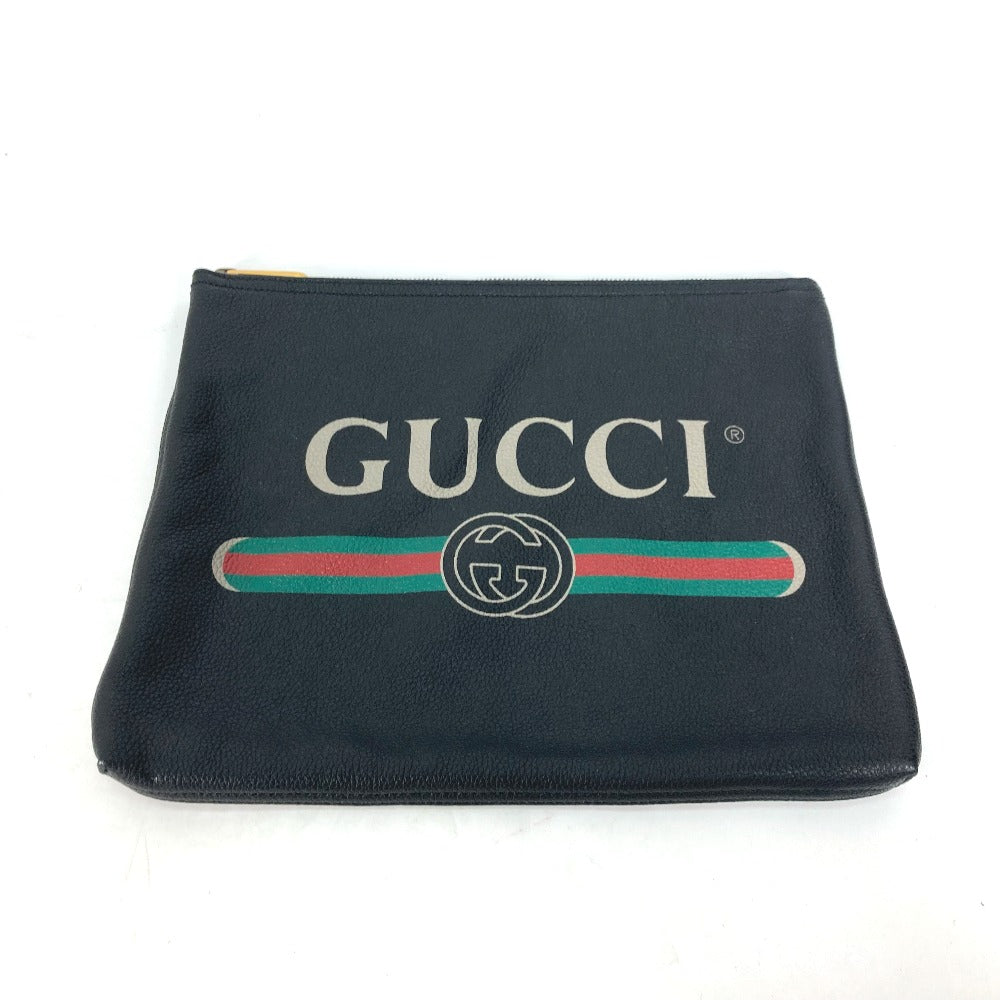 GUCCI 500981 ロゴ ポーチ カバン クラッチバッグ レザー メンズ ブラック
