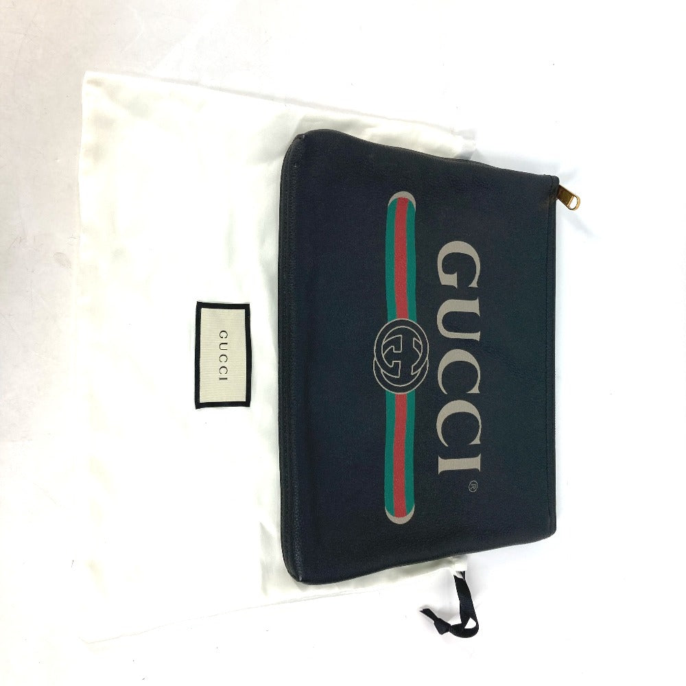 GUCCI 500981 ロゴ ポーチ カバン クラッチバッグ レザー メンズ ブラック