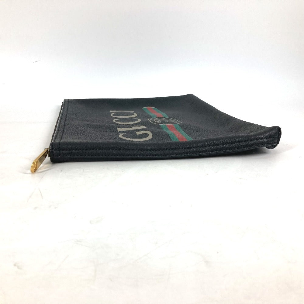 GUCCI 500981 ロゴ ポーチ カバン クラッチバッグ レザー メンズ ブラック