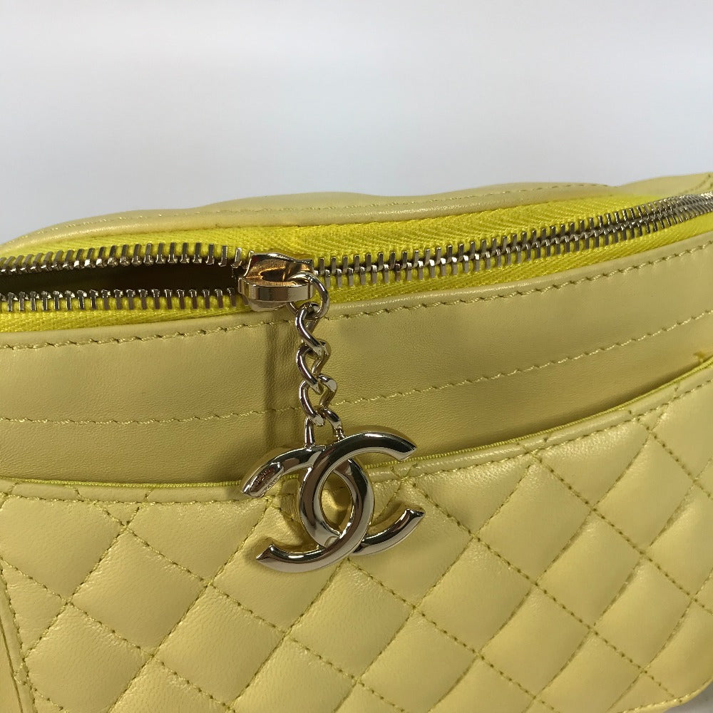 CHANEL A57832 Chain Belt Bag, Waist Pouch, CC Coco Mark, Crossbody Quilted Matelasse Lambskin, Yellow, Women's