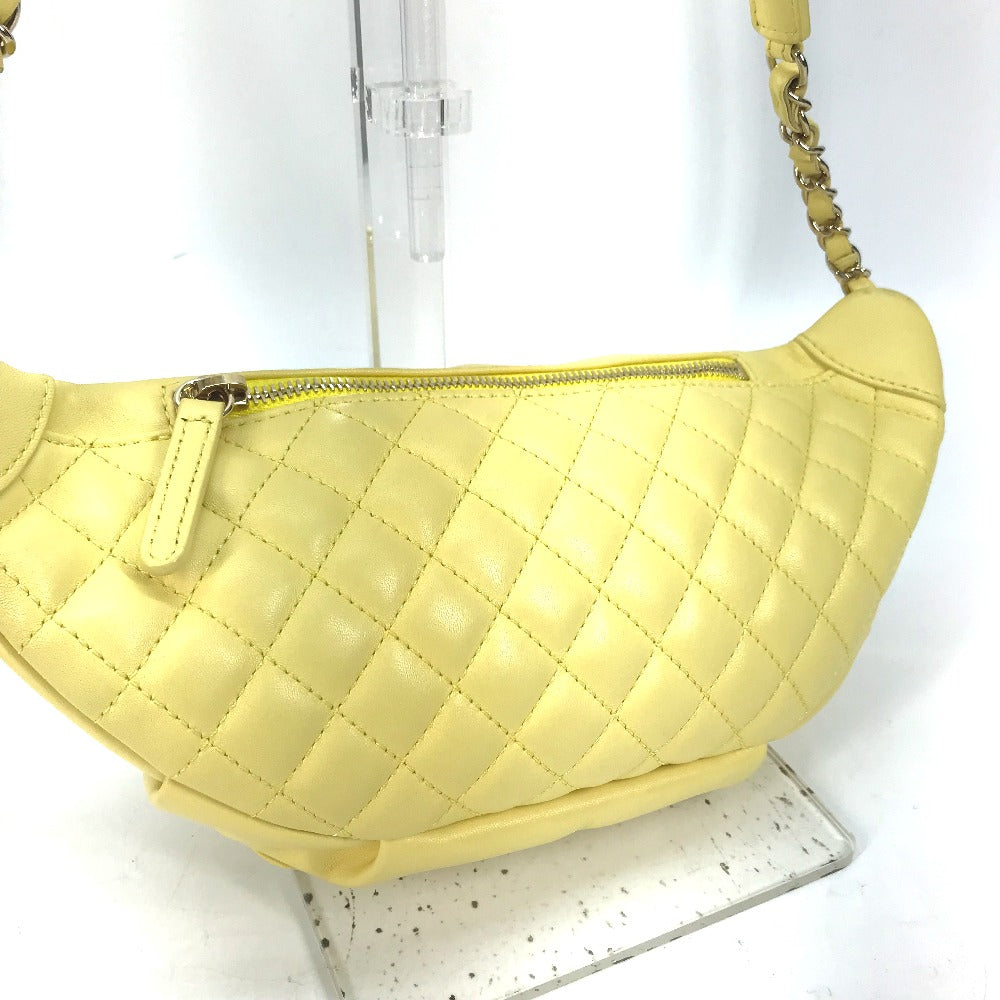 CHANEL A57832 Chain Belt Bag, Waist Pouch, CC Coco Mark, Crossbody Quilted Matelasse Lambskin, Yellow, Women's