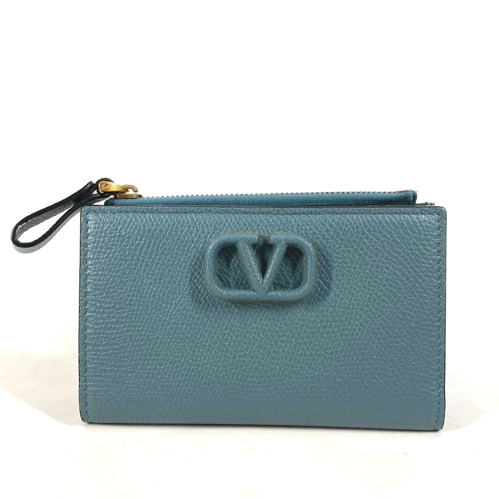 VALENTINO TW2P0T46RQR Vロゴ コンパクトウォレット 2つ折り財布 レザー メンズ ブルー