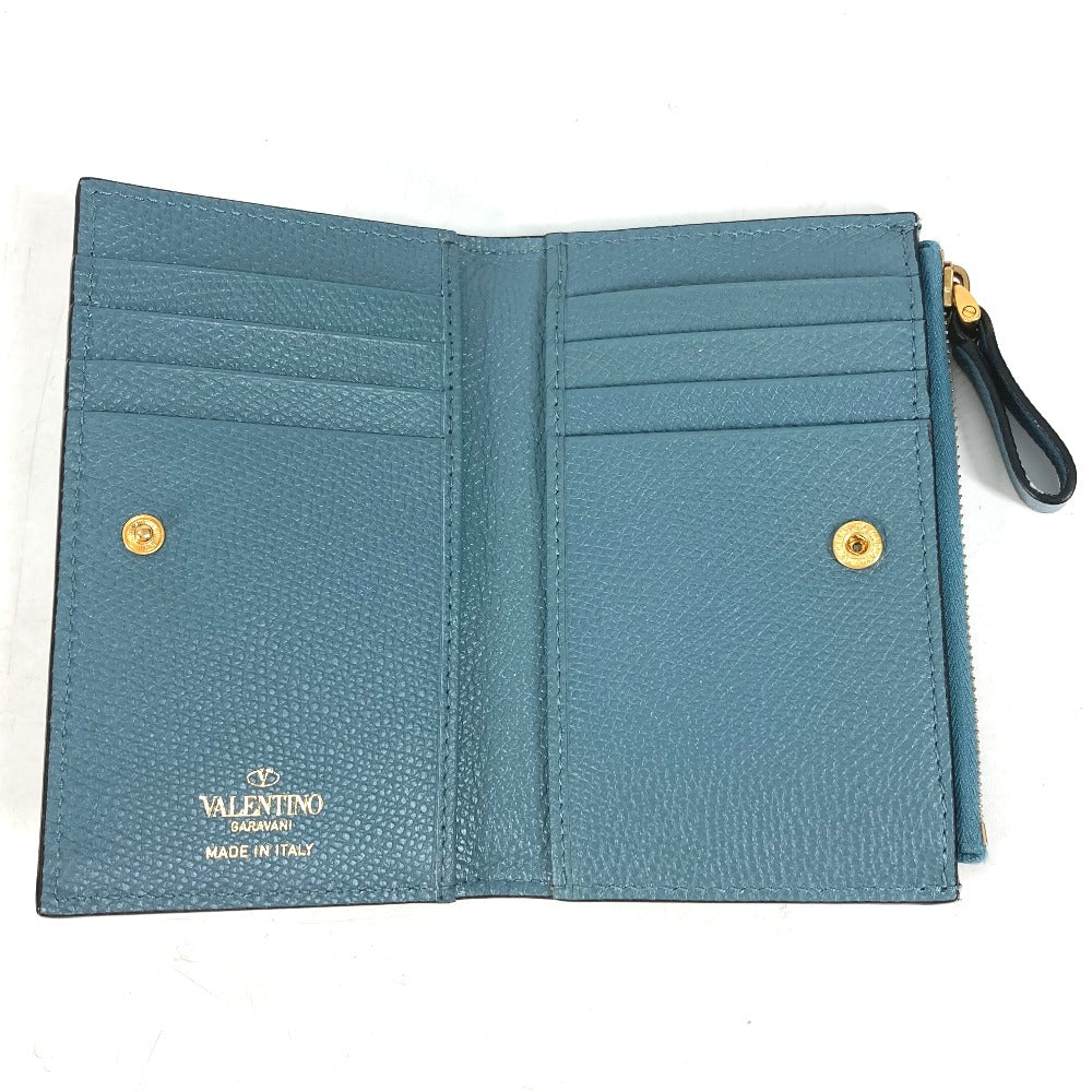VALENTINO TW2P0T46RQR Vロゴ コンパクトウォレット 2つ折り財布 レザー メンズ ブルー