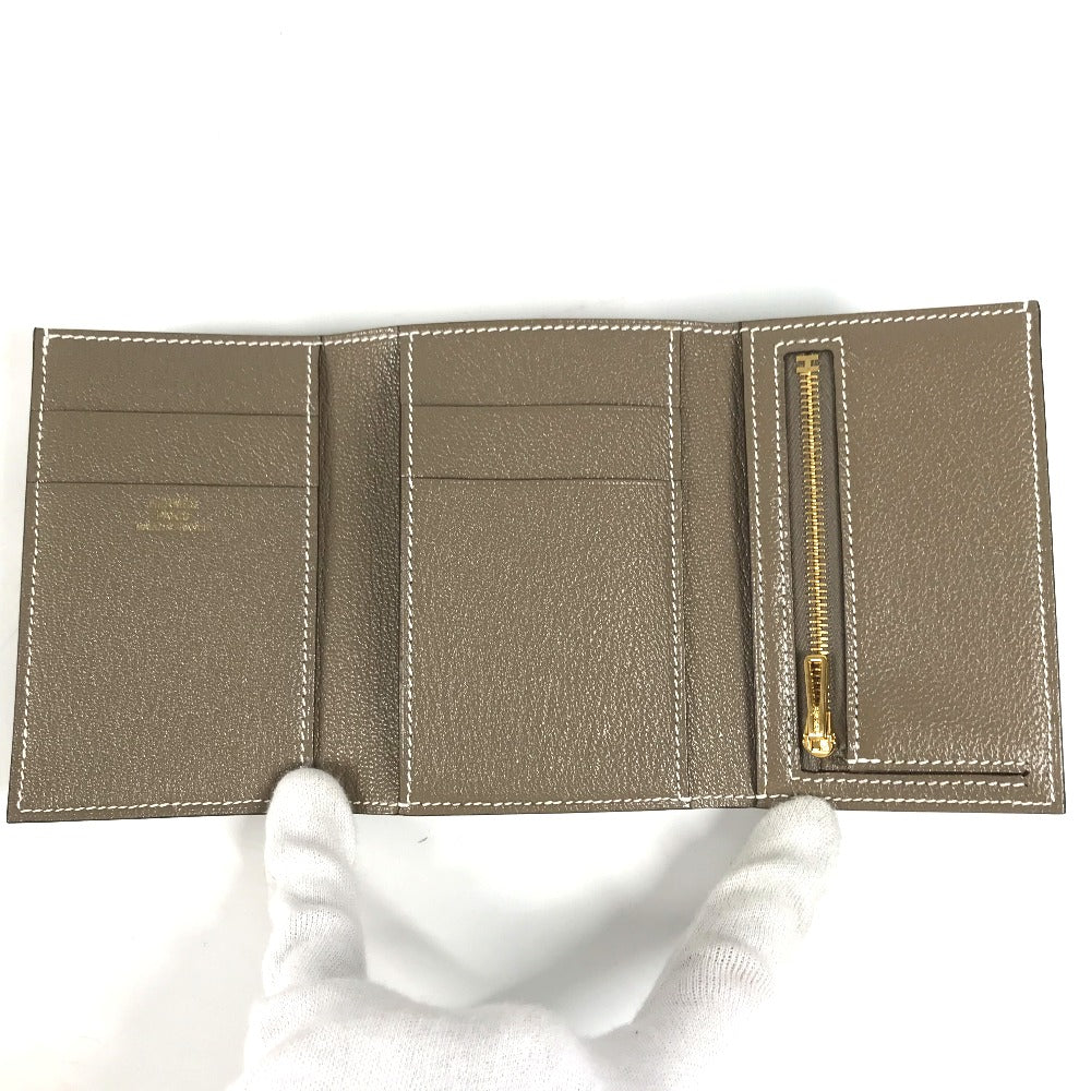 HERMES ベアン コンビネ コンパクトウォレット 財布 3つ折り財布 シェーブル レディース エトゥープ ゴールド金具