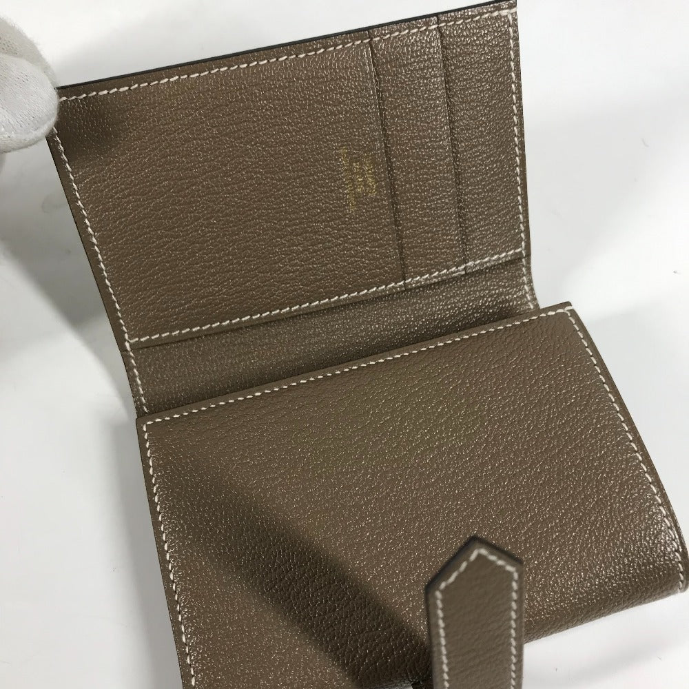 HERMES ベアン コンビネ コンパクトウォレット 財布 3つ折り財布 シェーブル レディース エトゥープ ゴールド金具