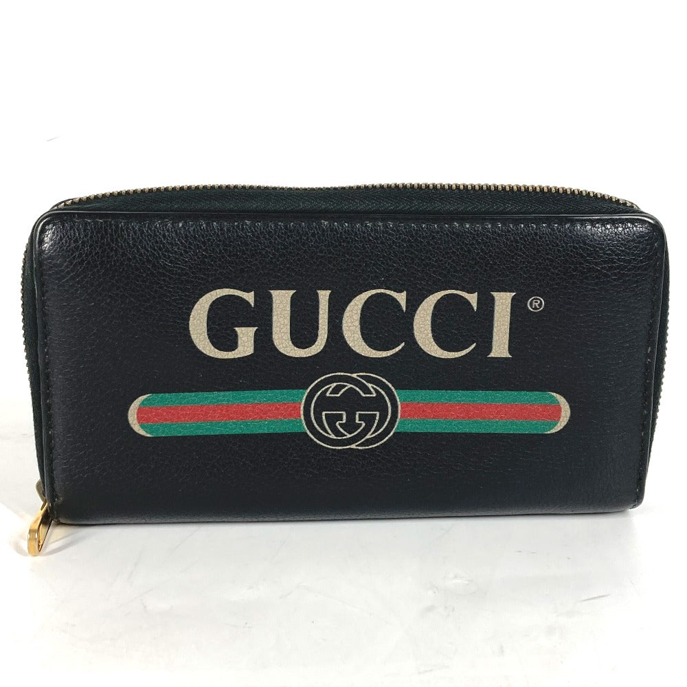 GUCCI 496317 ロゴ ロングウォレット ラウンドファスナー 長財布 レザー メンズ ブラック