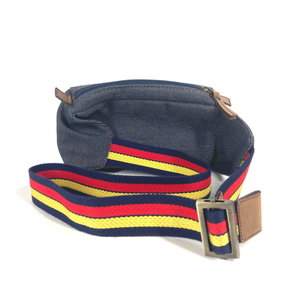 FENDI デニム レインボー ロゴ FF クロス ショルダーバッグ カバン ボディバッグ レザー/キャンバス レディース ブルー