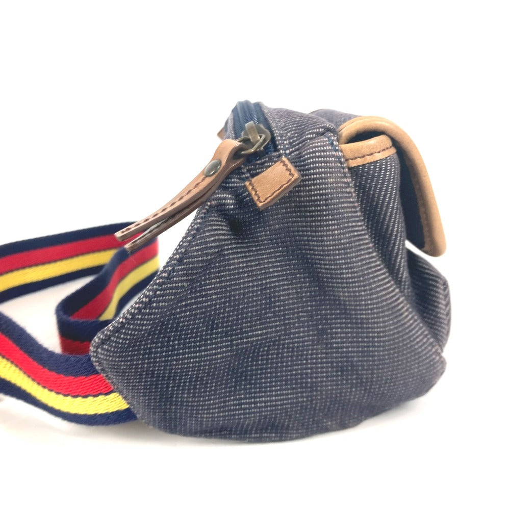 FENDI デニム レインボー ロゴ FF クロス ショルダーバッグ カバン ボディバッグ レザー/キャンバス レディース ブルー