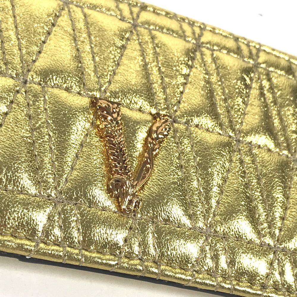 VERSACE キーリング付き ヴィセトス Vロゴ フラグメントケース 財布 小銭入れ コインケース レザー レディース ゴールド