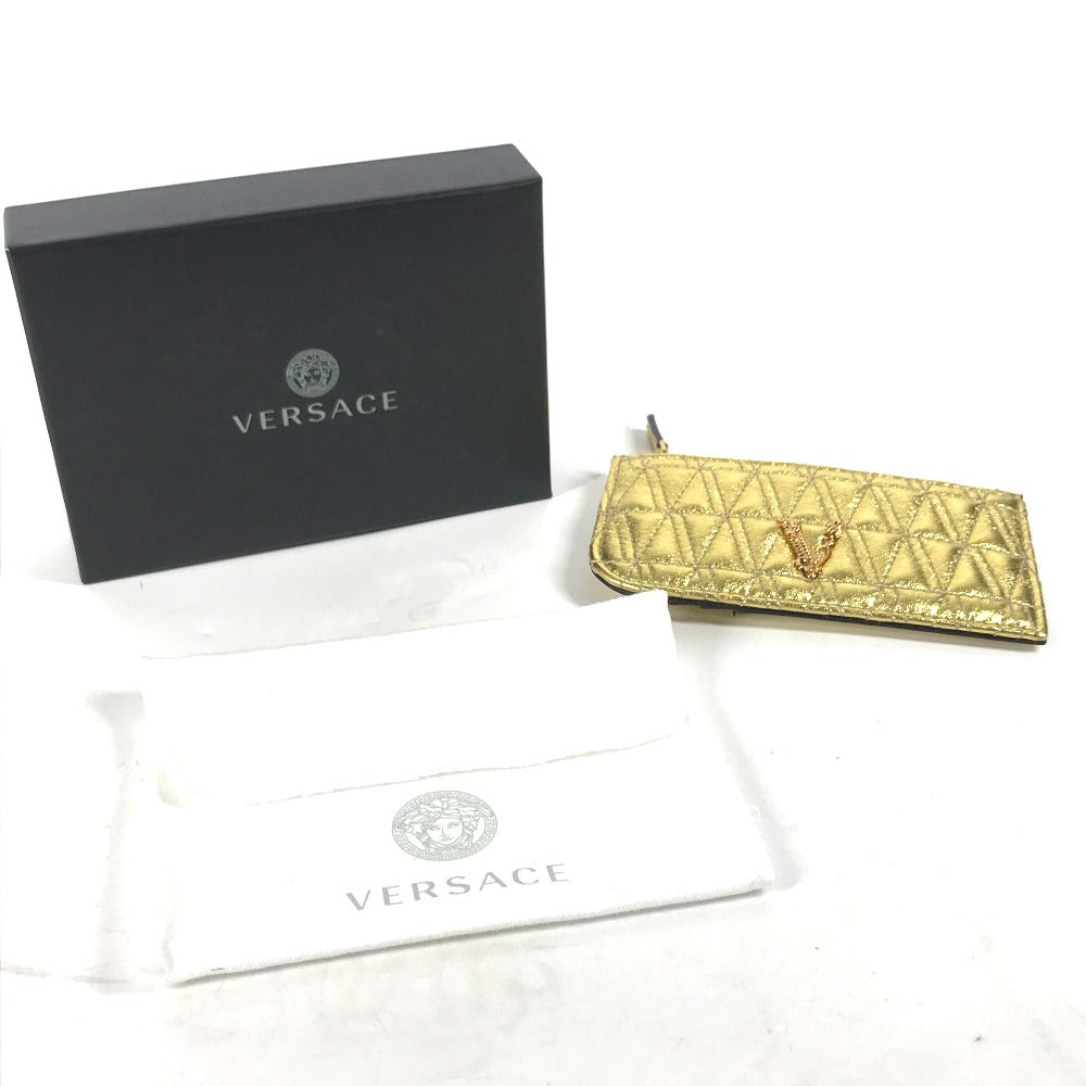 VERSACE キーリング付き ヴィセトス Vロゴ フラグメントケース 財布 小銭入れ コインケース レザー レディース ゴールド