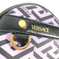VERSACE 総ロゴ ラグレカ ラウンド メイクポーチ 化粧ポーチ マルチポーチ ポーチ レザー レディース パープル