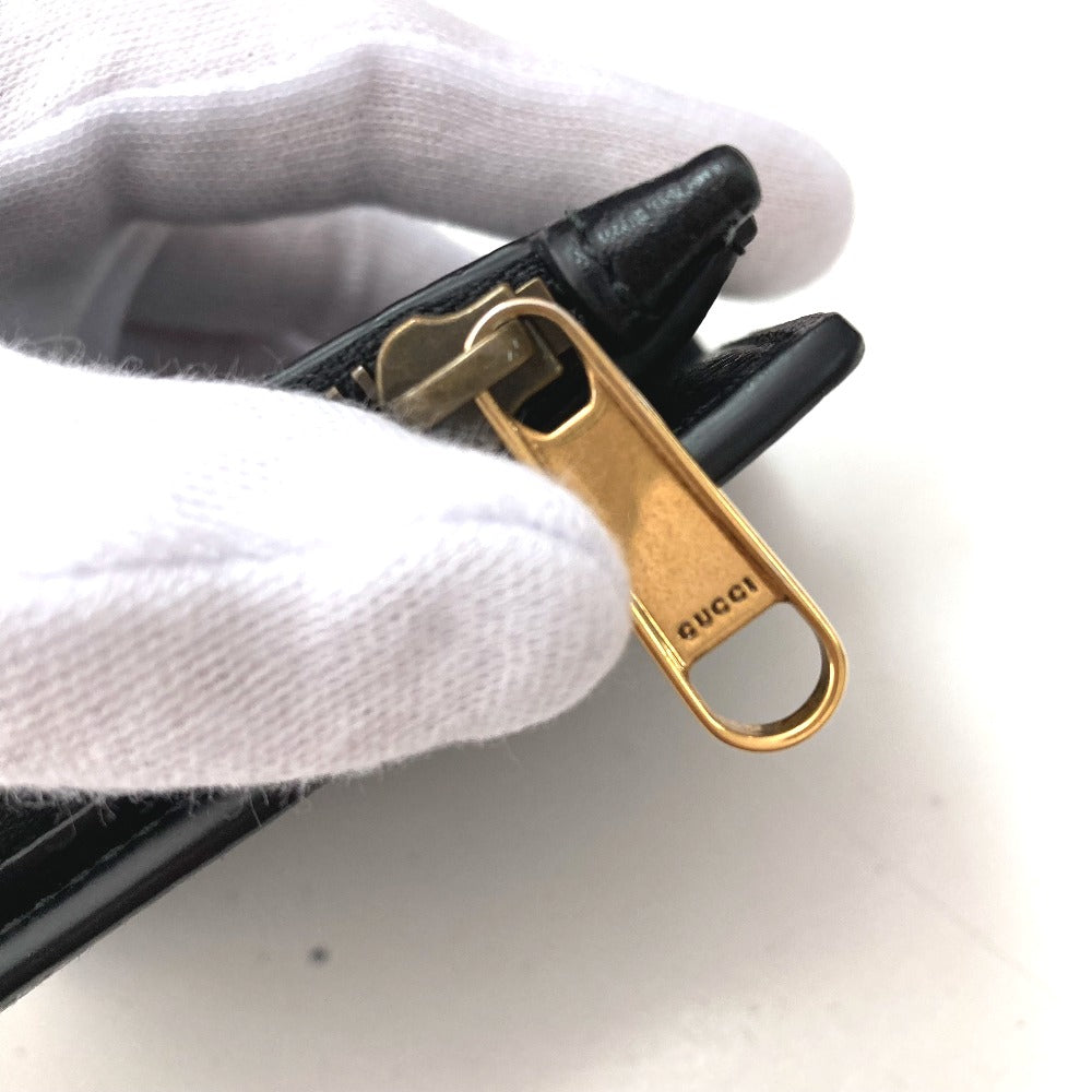 GUCCI 760223 ダブルG ロング ウォレット コンパクトウォレット 2つ折り財布 レザー レディース ブラック
