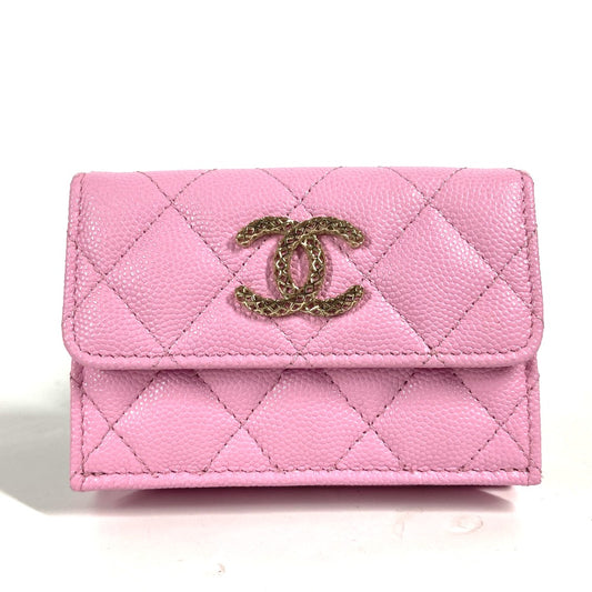CHANEL AP3182 CC ココマーク マトラッセ スモールフラップウォレット コンパクトウォレット 3つ折り財布 キャビアスキン レディース ピンク