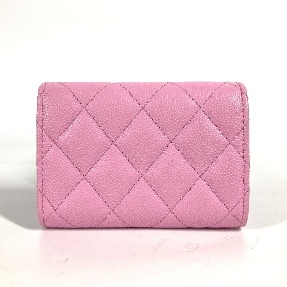 CHANEL AP3182 CC ココマーク マトラッセ スモールフラップウォレット コンパクトウォレット 3つ折り財布 キャビアスキン レディース ピンク