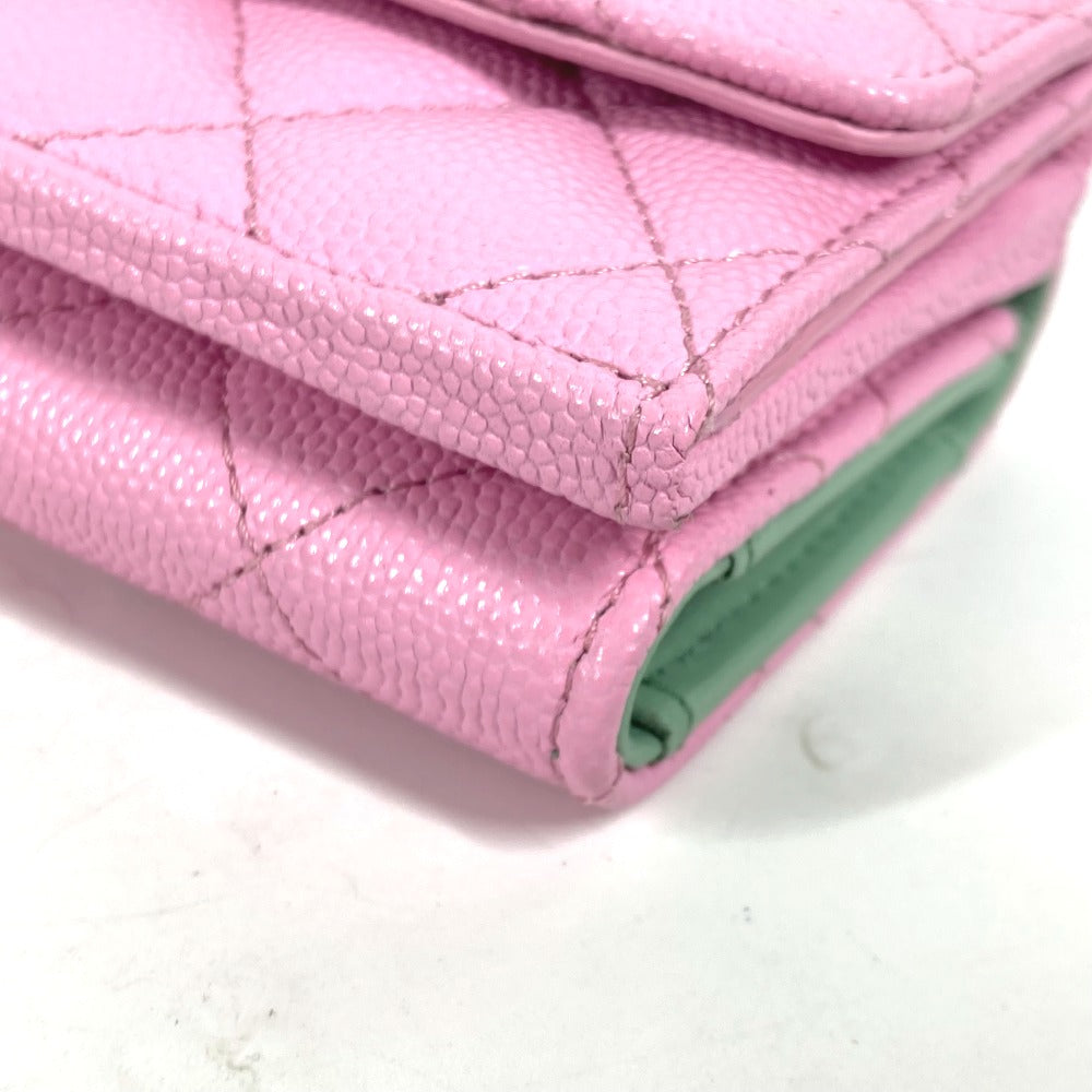 CHANEL AP3182 CC ココマーク マトラッセ スモールフラップウォレット コンパクトウォレット 3つ折り財布 キャビアスキン レディース ピンク