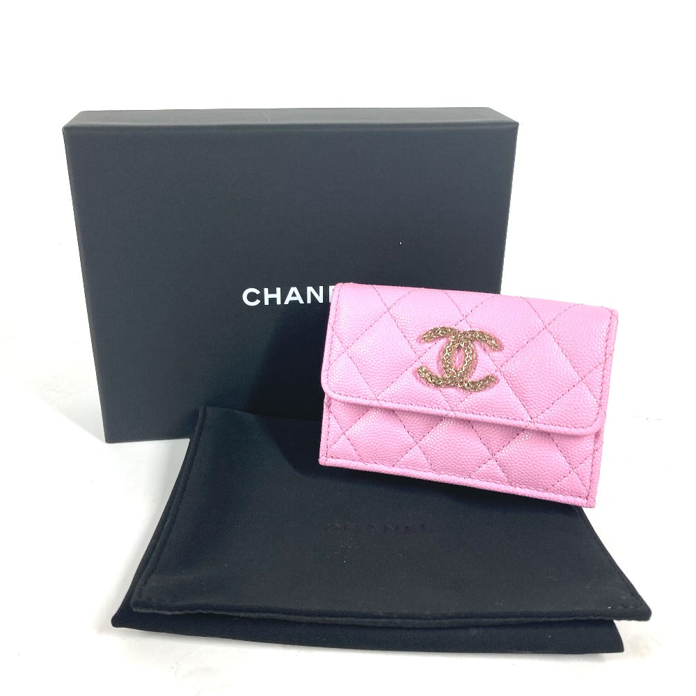 CHANEL AP3182 CC ココマーク マトラッセ スモールフラップウォレット コンパクトウォレット 3つ折り財布 キャビアスキン レディース ピンク