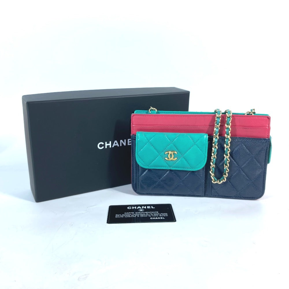 CHANEL AP1138 2020クルーズ トリコロールカラー チェーンウォレット CC ココマーク カバン ショルダーバッグ 斜め掛け ポシェット 長財布 キャビアスキン レディース ネイビー