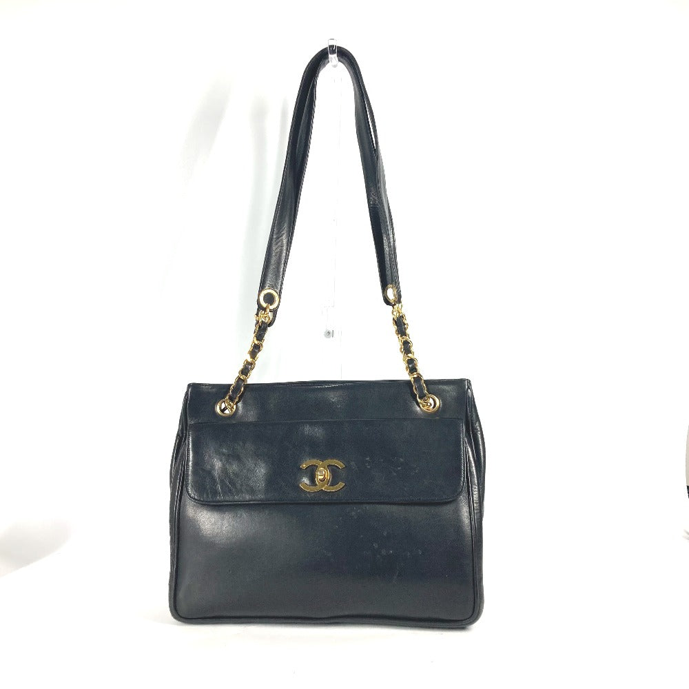 CHANEL Vintage CC Coco Mark Double Chain Shoulder Bag Big Coco Lambskin Black