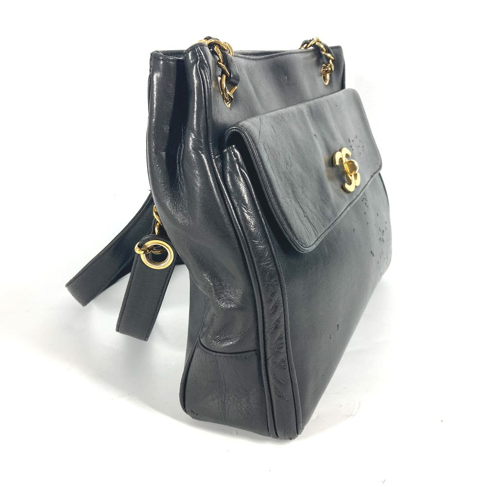 CHANEL Vintage CC Coco Mark Double Chain Shoulder Bag Big Coco Lambskin Black