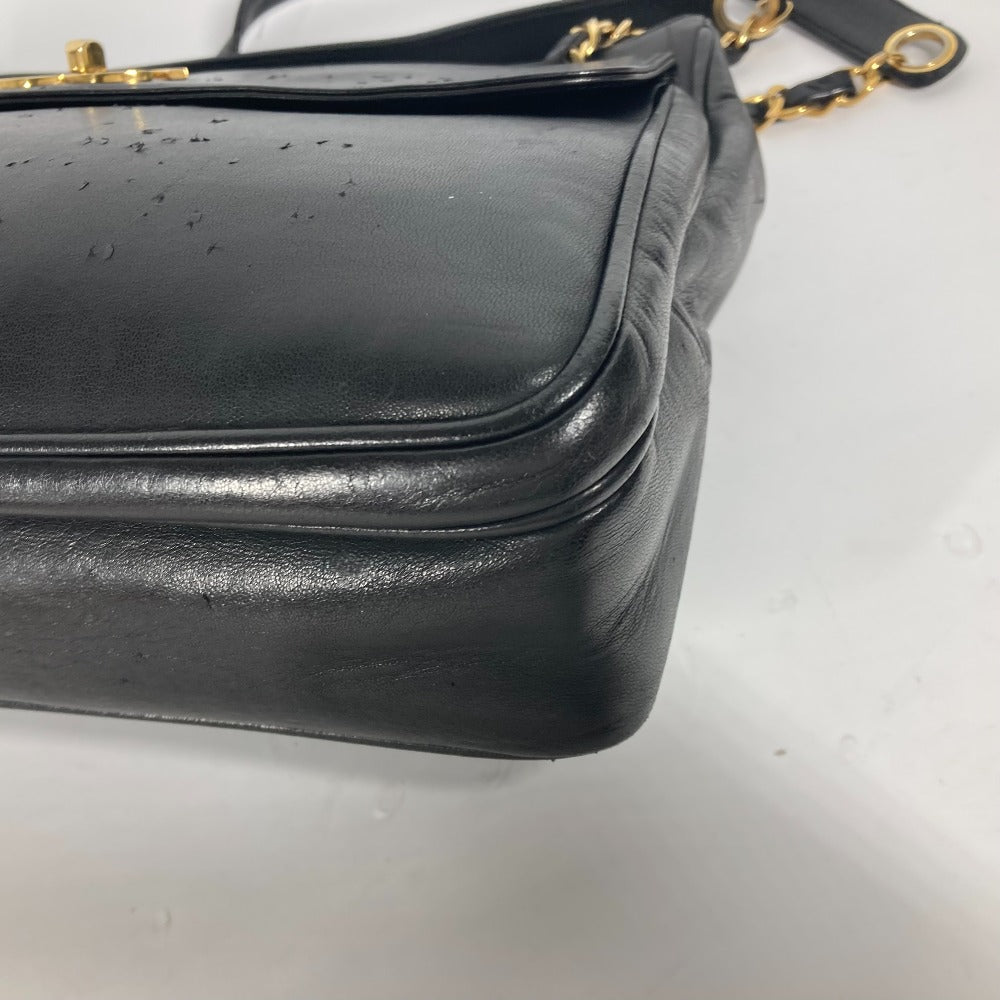 CHANEL Vintage CC Coco Mark Double Chain Shoulder Bag Big Coco Lambskin Black