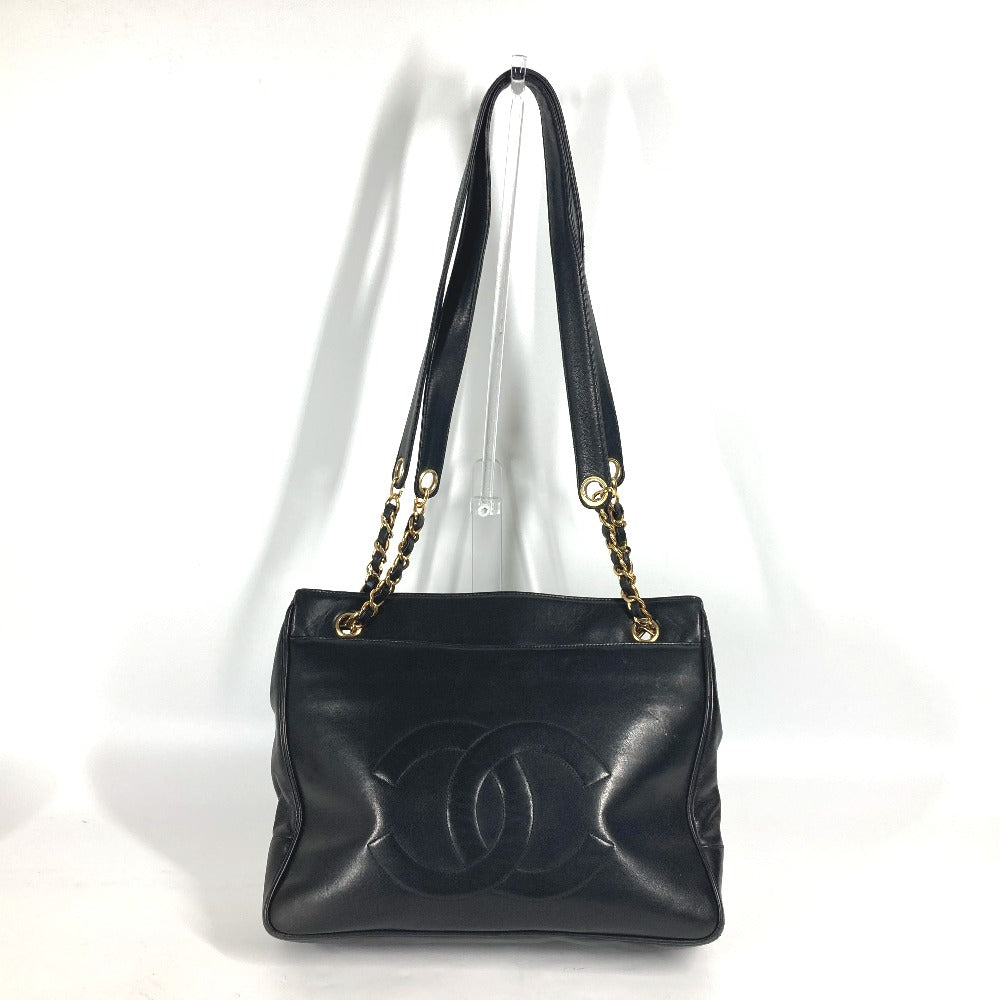 CHANEL Vintage CC Coco Mark Double Chain Shoulder Bag Big Coco Lambskin Black
