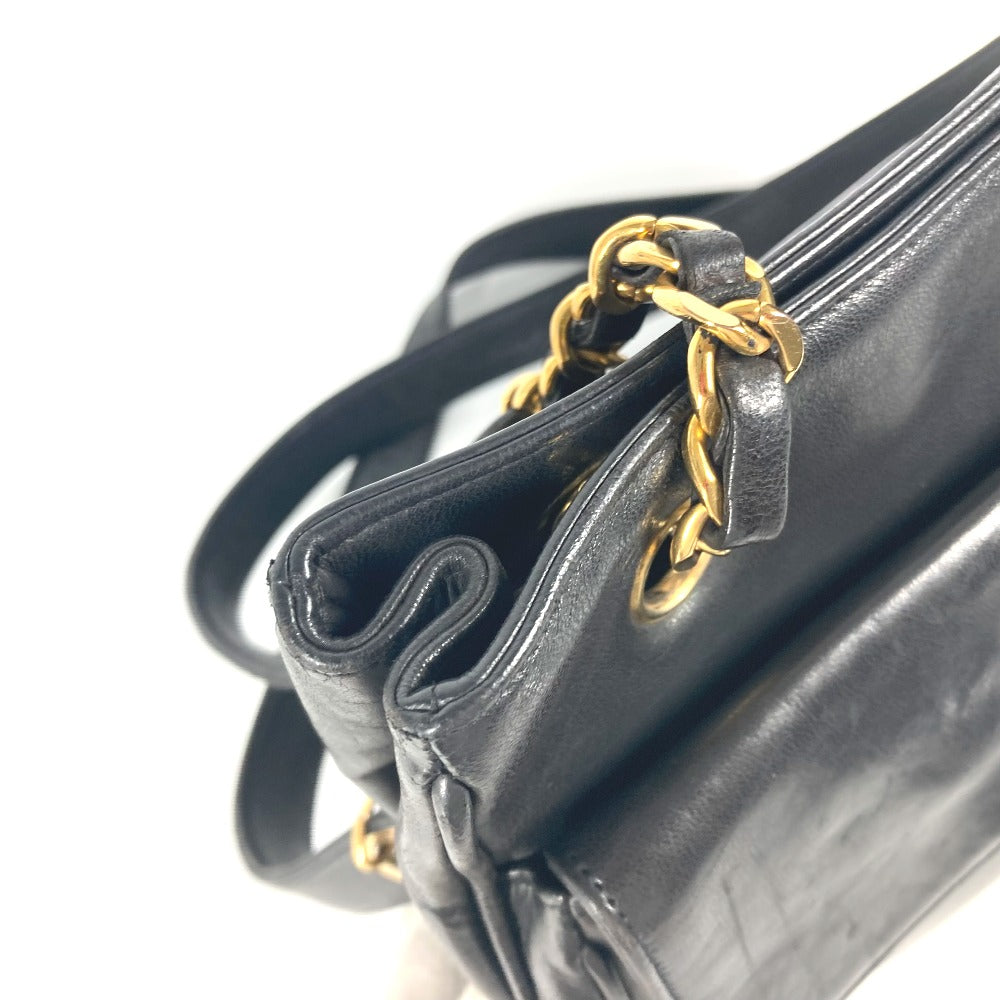 CHANEL Vintage CC Coco Mark Double Chain Shoulder Bag Big Coco Lambskin Black