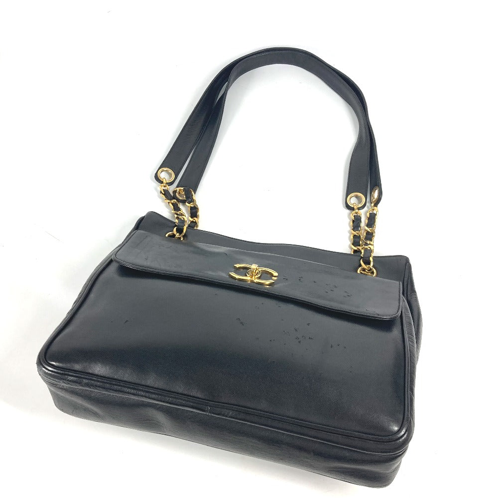 CHANEL Vintage CC Coco Mark Double Chain Shoulder Bag Big Coco Lambskin Black