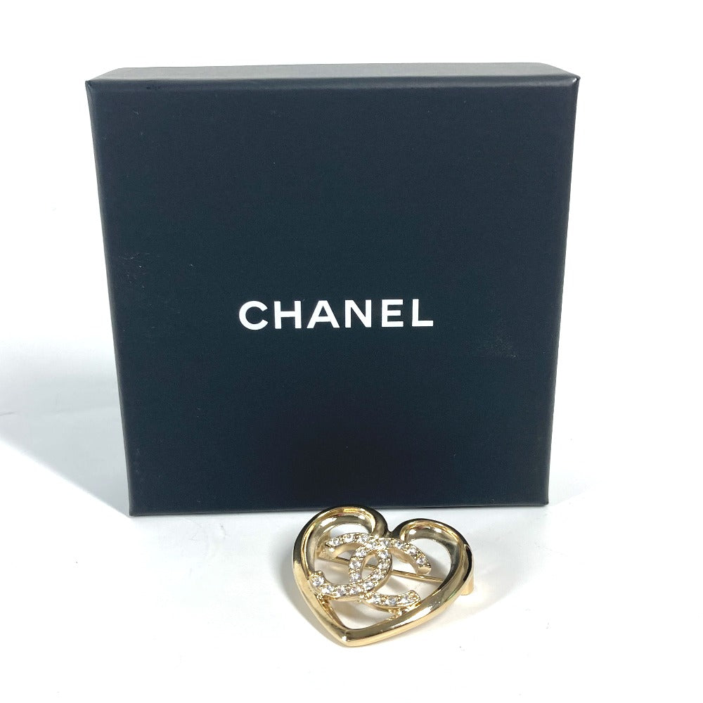 CHANEL P23C CC ココマーク ハート ラインストーン アクセサリー ブローチ メタル レディース ゴールド