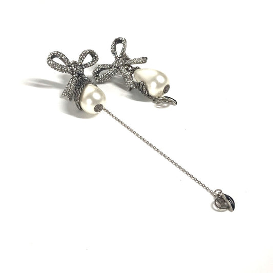 LOUIS VUITTON MP2200 フェイクパール リボン ラインストーン ブックル ドレイユ ボウ LV ウィンザー ストラス アクセサリー チェーン ピアス メタル レディース シルバー