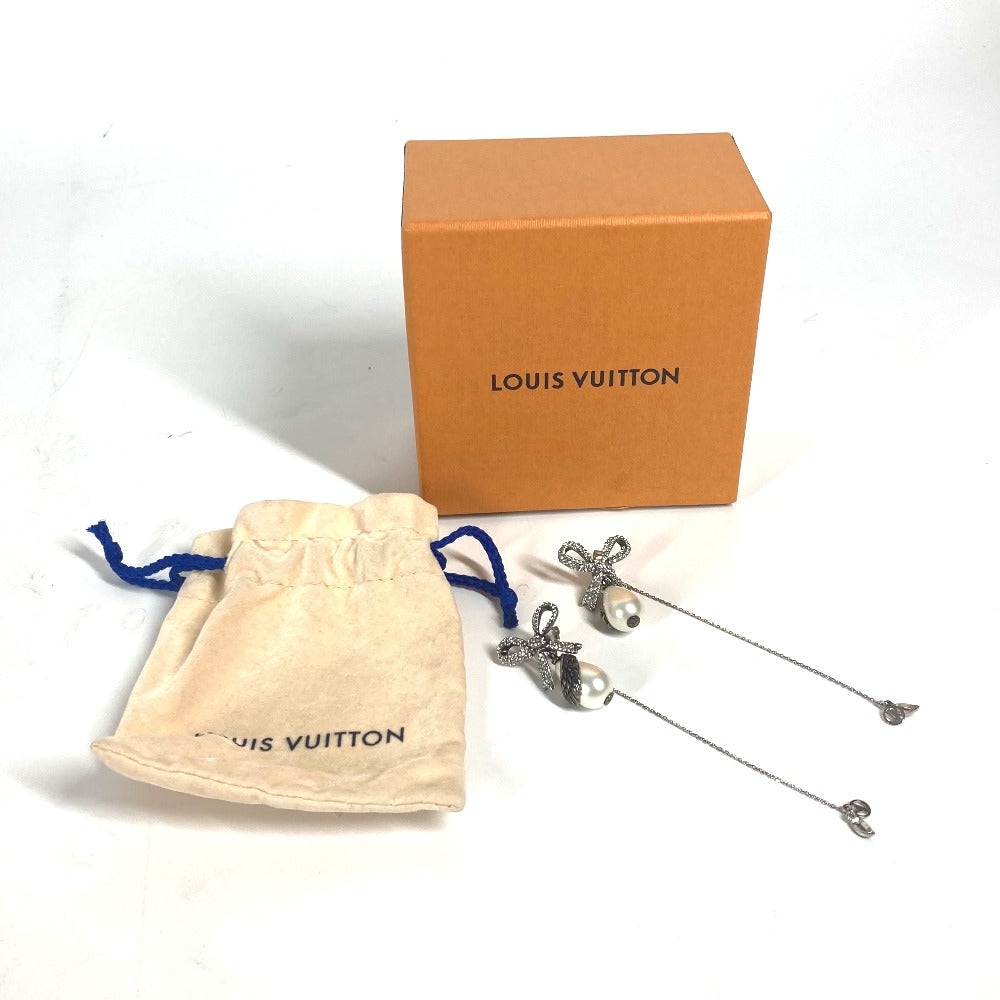 LOUIS VUITTON MP2200 フェイクパール リボン ラインストーン ブックル ドレイユ ボウ LV ウィンザー ストラス アクセサリー チェーン ピアス メタル レディース シルバー