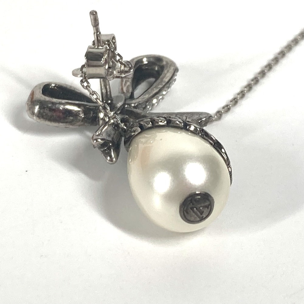 LOUIS VUITTON MP2200 フェイクパール リボン ラインストーン ブックル ドレイユ ボウ LV ウィンザー ストラス アクセサリー チェーン ピアス メタル レディース シルバー