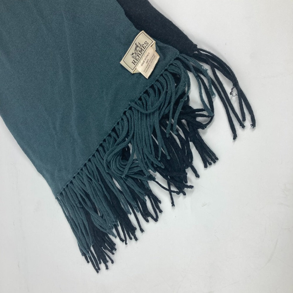 HERMES バイカラー フリンジ マフラー カシミヤ メンズ マフラー