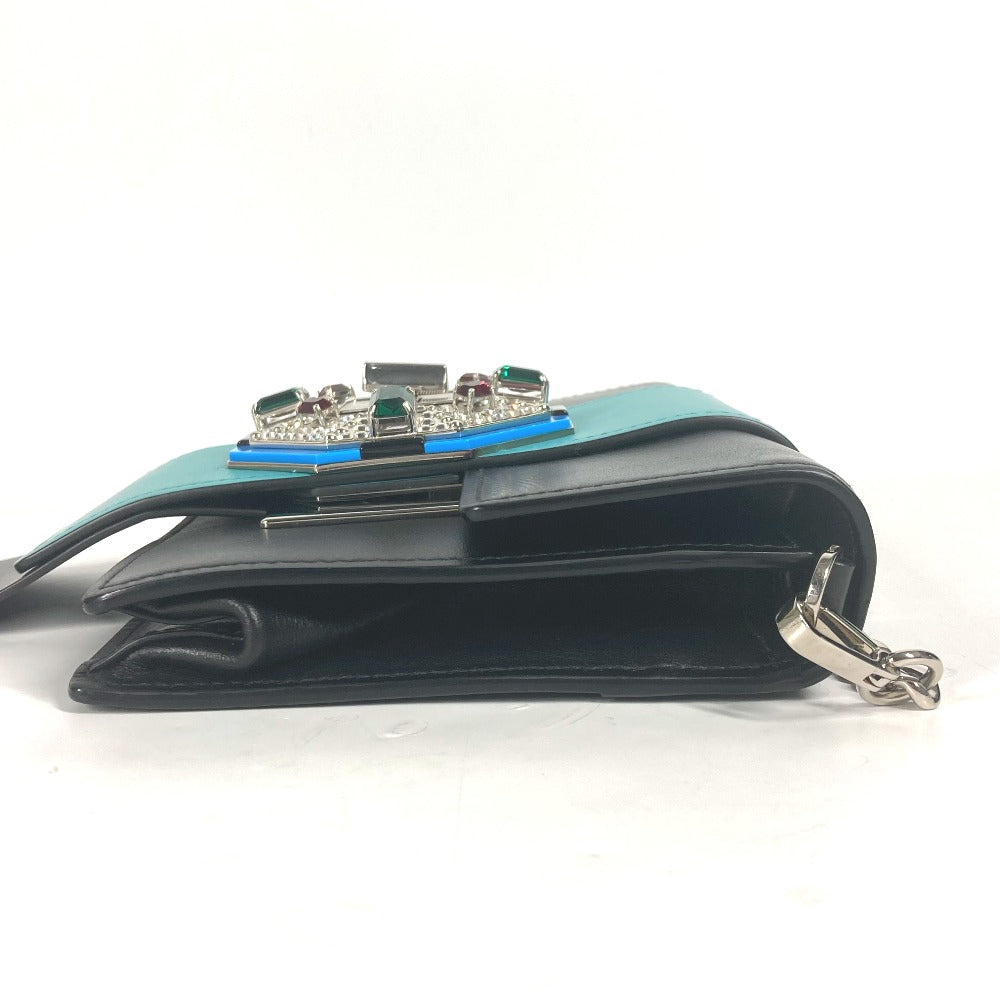 PRADA 1BD067 2WAYバッグ チェーン クリスタル ラインストーン カバン 斜め掛け ポシェット クラッチバッグ ショルダーバッグ レザー レディース ブラック