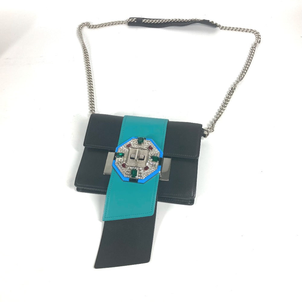 PRADA 1BD067 2WAYバッグ チェーン クリスタル ラインストーン カバン 斜め掛け ポシェット クラッチバッグ ショルダーバッグ レザー レディース ブラック