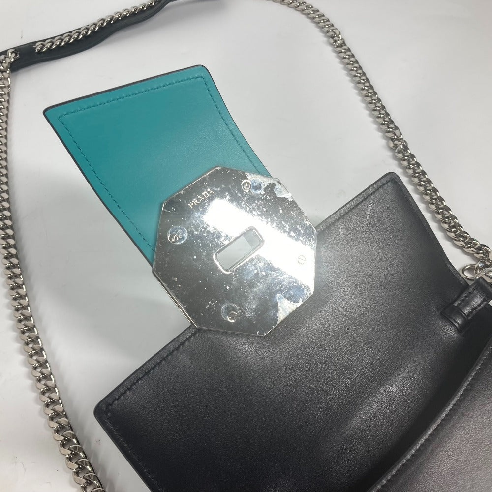 PRADA 1BD067 2WAYバッグ チェーン クリスタル ラインストーン カバン 斜め掛け ポシェット クラッチバッグ ショルダーバッグ レザー レディース ブラック