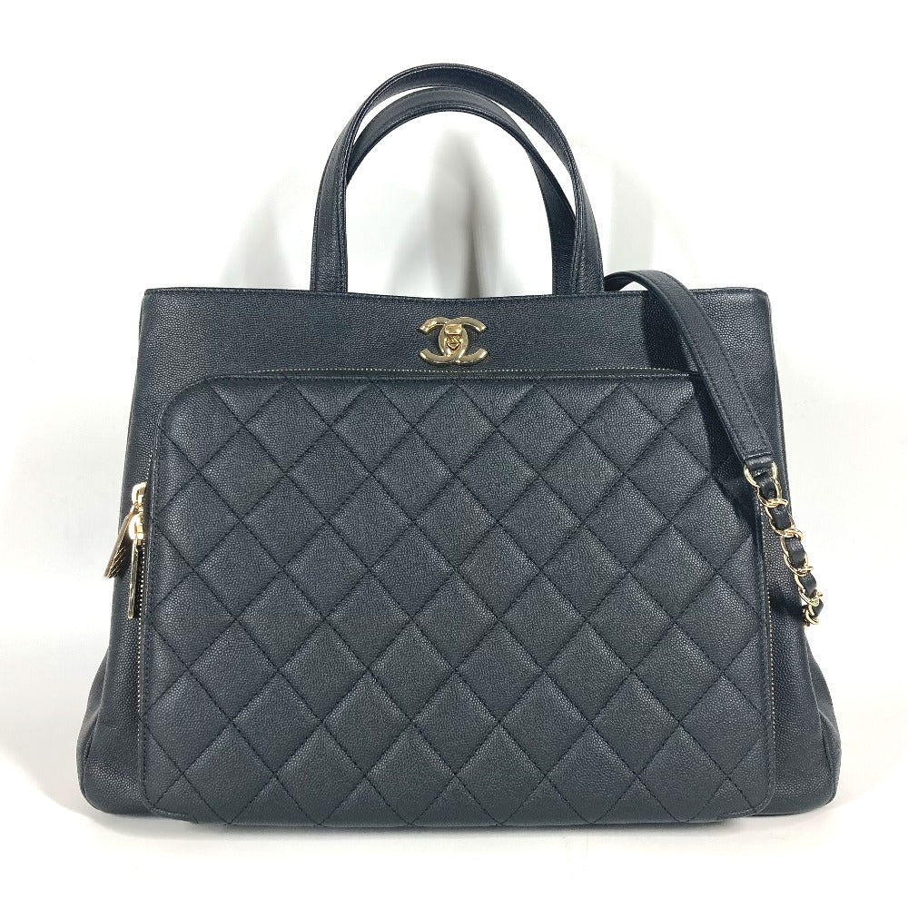 CHANEL A93795 CC ココマーク アフィニティ マトラッセ キルティング 2WAYバッグ トートバッグ 斜め掛け チェーン ショルダーバッグ キャビアスキン レディース ブラック