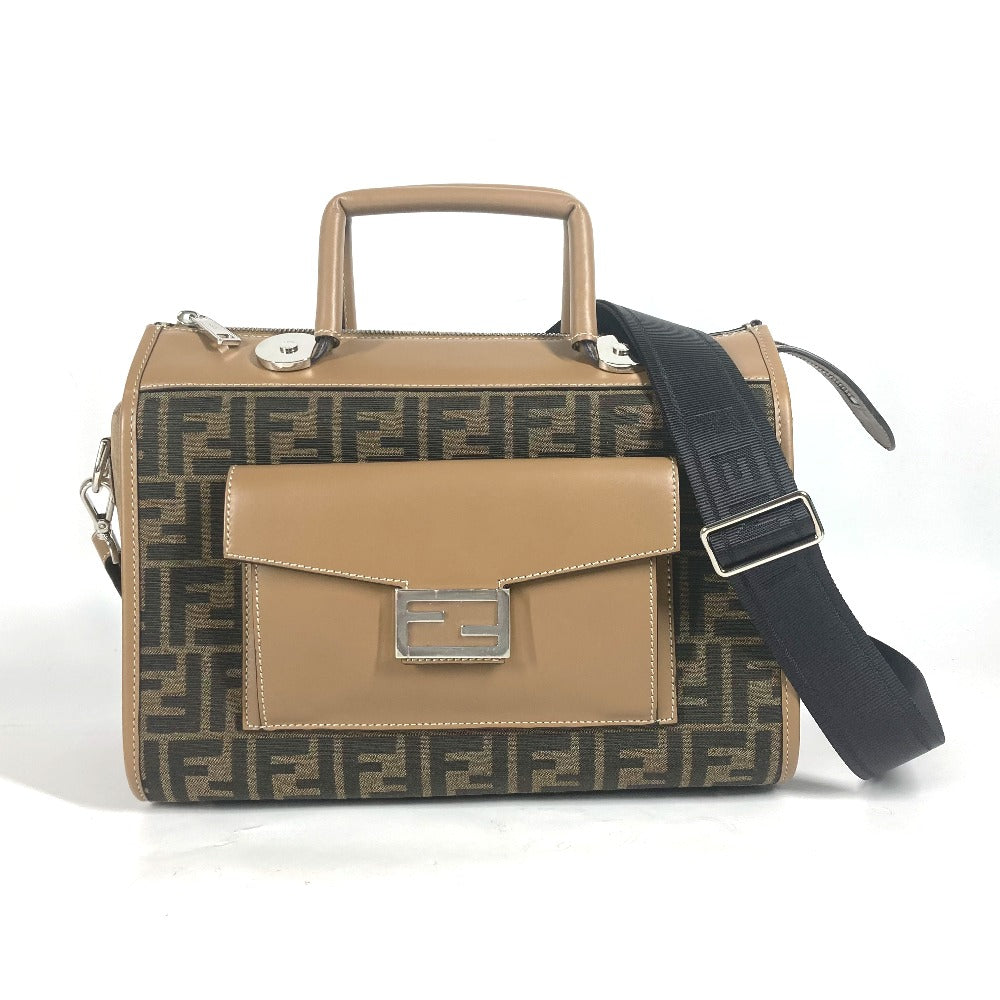FENDI 7VA571 ズッカ SOFT TRUNK ソフトランク カバン 2WAYバッグ ドクターバッグ ショルダーバッグ 斜め掛け ハンドバッグ キャンバス/レザー ユニセックス ブラウン