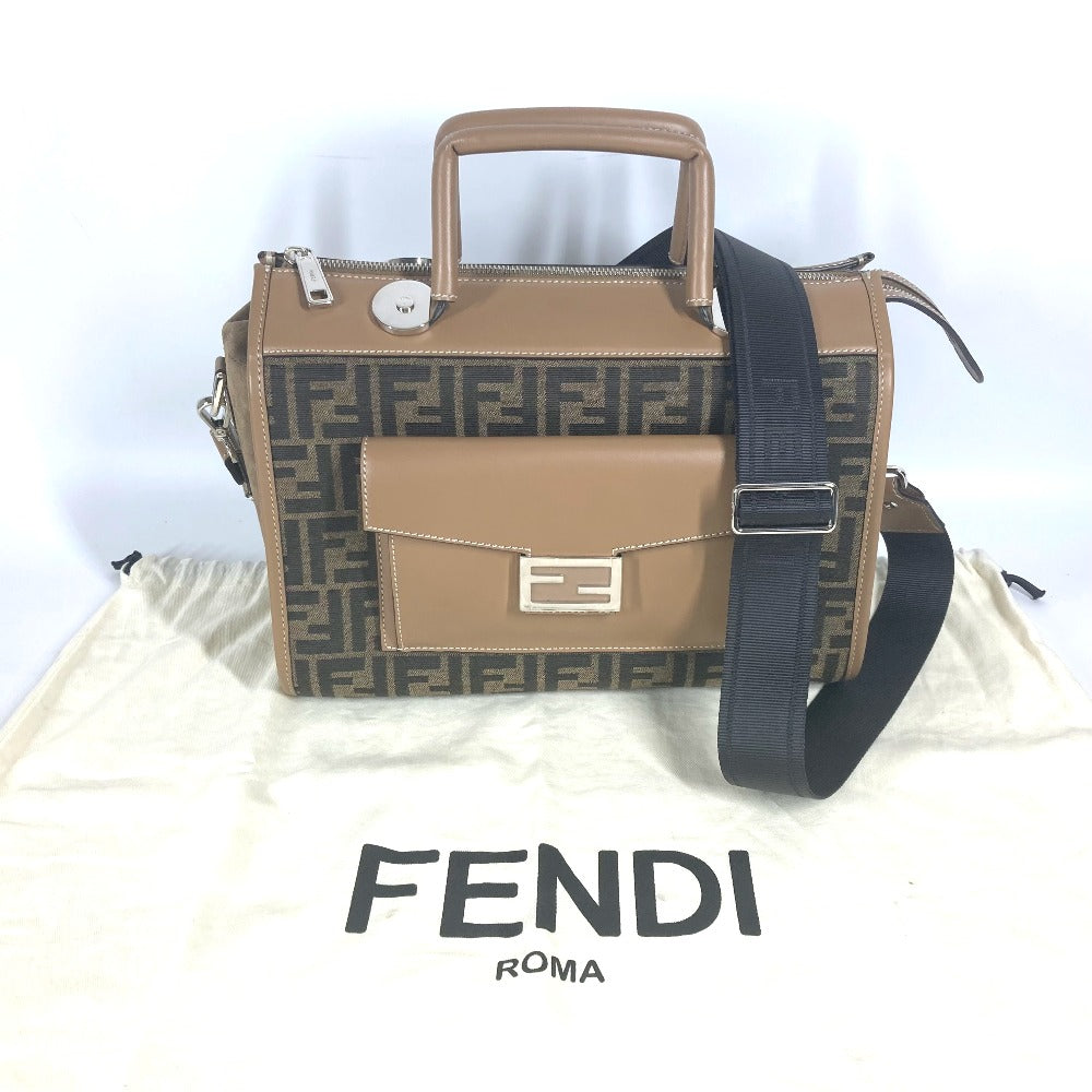 FENDI 7VA571 ズッカ SOFT TRUNK ソフトランク カバン 2WAYバッグ ドクターバッグ ショルダーバッグ 斜め掛け ハンドバッグ キャンバス/レザー ユニセックス ブラウン