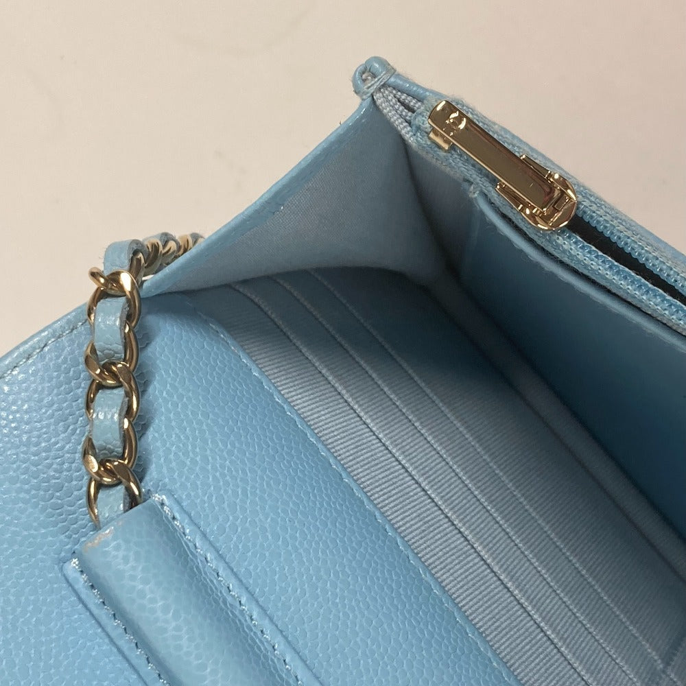 CHANEL AP0250 CCココマーク マトラッセ タイムレスクラシック チェーンウォレット カバン 長財布 チェーンバッグ 斜め掛け ショルダーバッグ キャビアスキン レディース ライトブルー