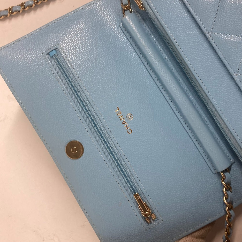 CHANEL AP0250 CCココマーク マトラッセ タイムレスクラシック チェーンウォレット カバン 長財布 チェーンバッグ 斜め掛け ショルダーバッグ キャビアスキン レディース ライトブルー