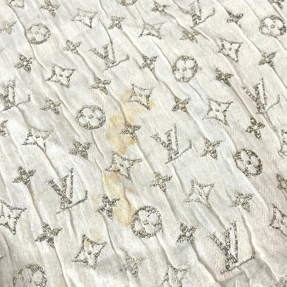LOUIS VUITTON M73939 モノグラム ロゴ ラメ エトールモノグラム ソー グリッター マフラー ショール ストール フリンジ ストール シルク レディース アイボリー - brandshop-reference