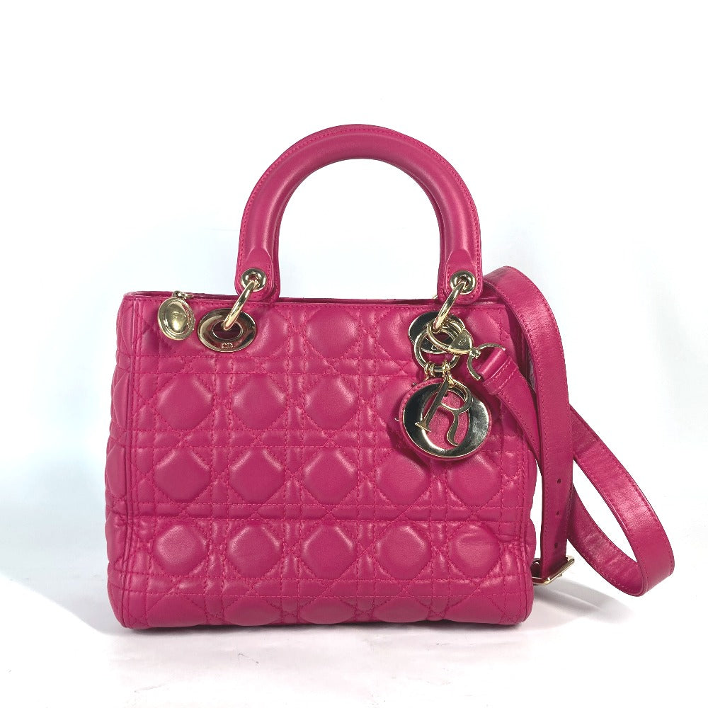 Dior 斜め掛け レディディオール Ladydior トートバッグ カバン ショルダーバッグ 2WAYバッグ ハンドバッグ ラムスキン レディース ピンク