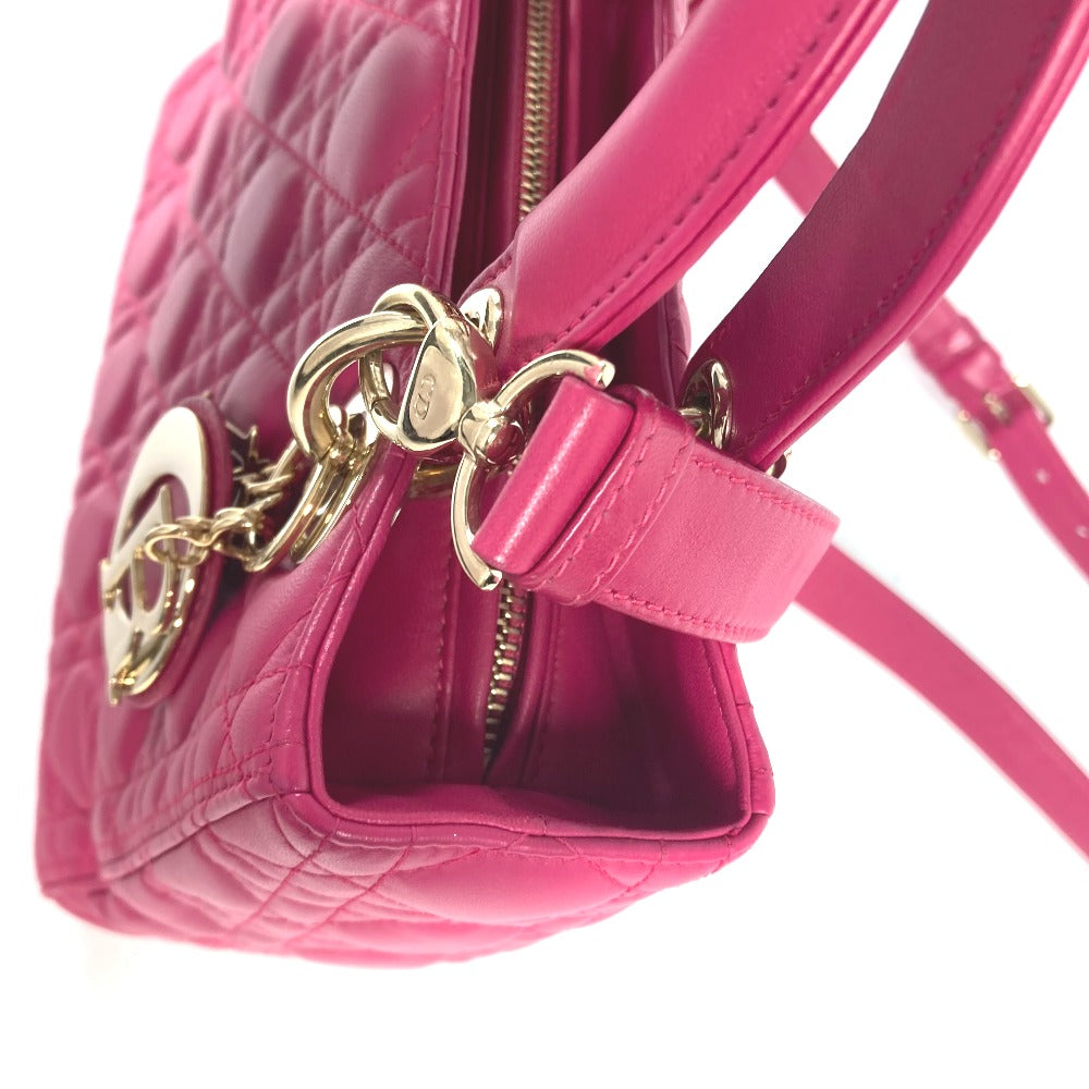 Dior 斜め掛け レディディオール Ladydior トートバッグ カバン ショルダーバッグ 2WAYバッグ ハンドバッグ ラムスキン レディース ピンク